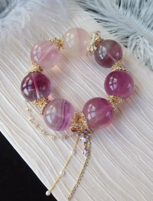 Purple fluorite beaded bracelet 28mm