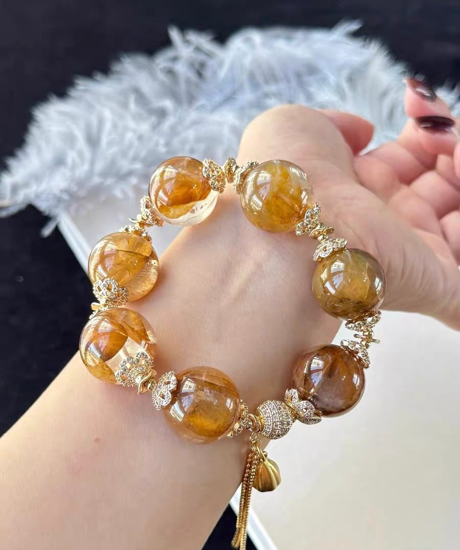 Natural Yellow Hematoid Lepidocrocite Quartz Crystal beaded bracelet