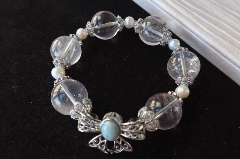 Pink Snow phantom quartz Crystal beaded bracelet 17mm