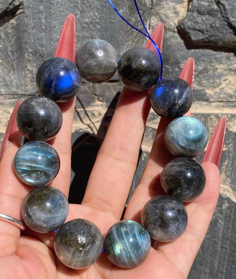 Natural Rainbow Flashlight labradorite Gray moonstone beads bracelet 19mm