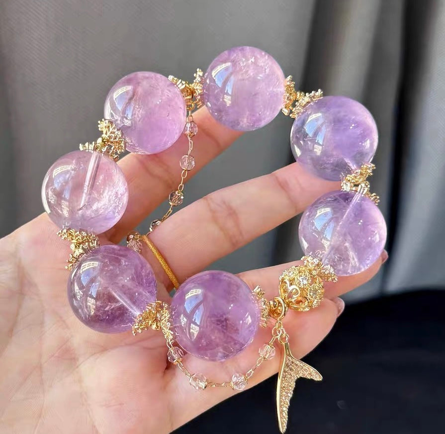 23MM lavender Purple Amethyst Quartz Crystal beaded bracelet
