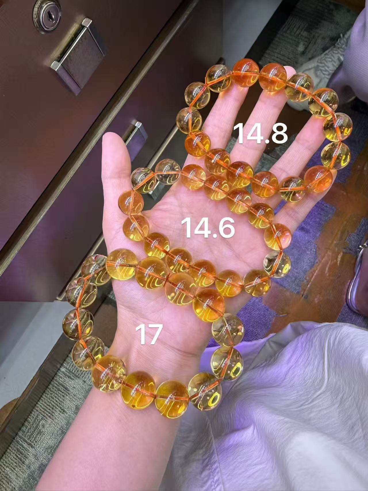 Natural Citrine Quartz Crystal beaded bracelet 14.6mm 17mm and 14.8mm