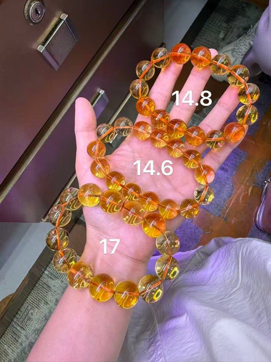 Natural Citrine Quartz Crystal beaded bracelet 14.6mm 17mm and 14.8mm