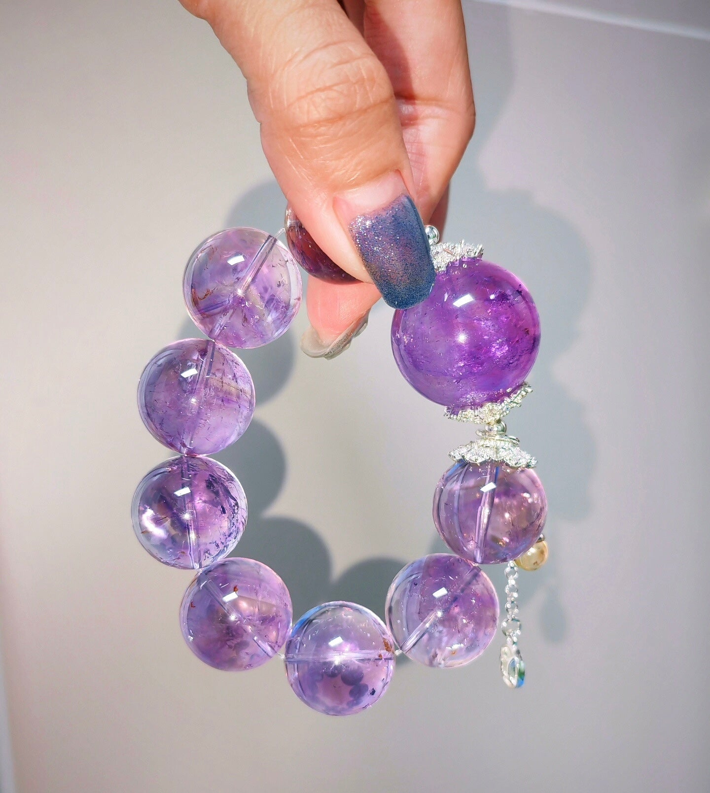 Natural lavender Amethyst Quartz crystal purple beads bracelet 20mm