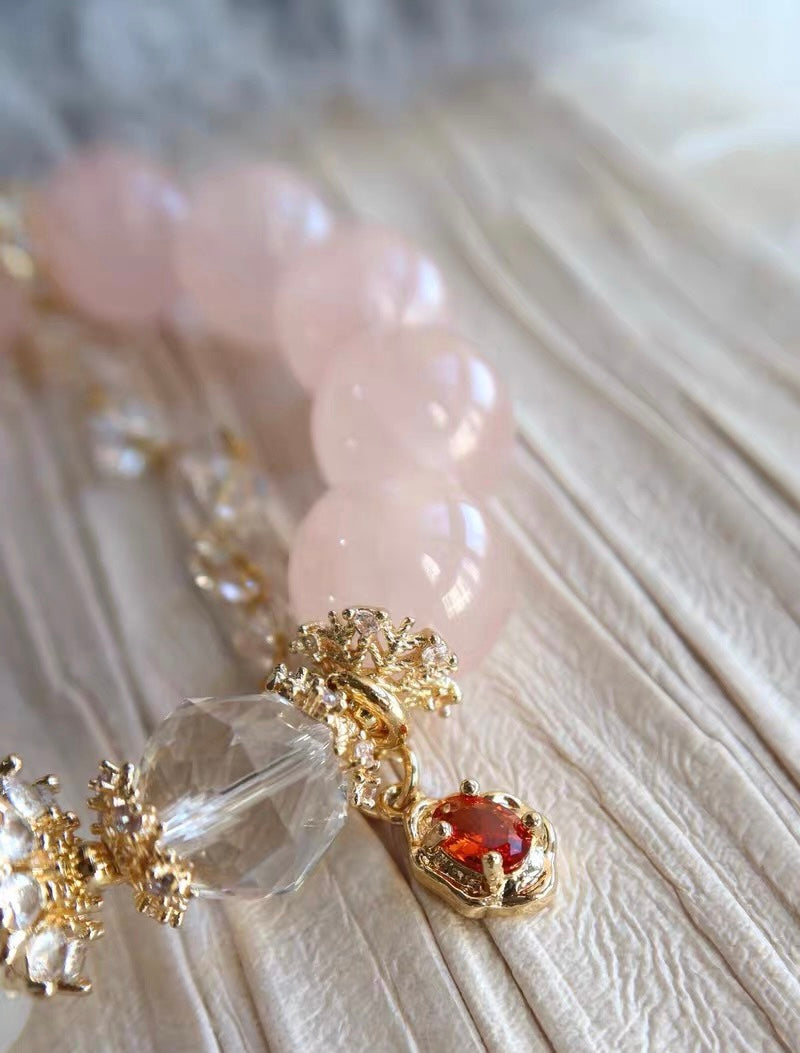 Natural pink Rose quartz Crystal beads bracelet