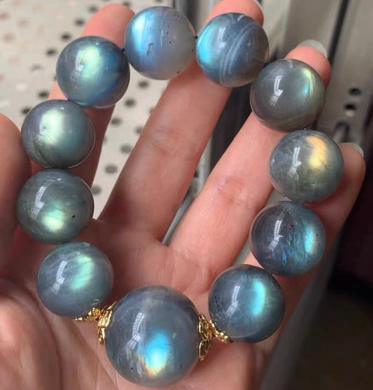 18MM Rainbow Flashlight Gray moonstone labradorite beaded bracelet