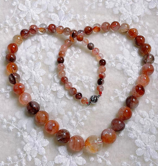 Natural Red Hematoid Lepidocrocite Quartz Crystal beaded necklace