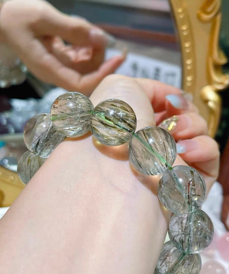 Green Rutilated Quartz Crystal bracelet
