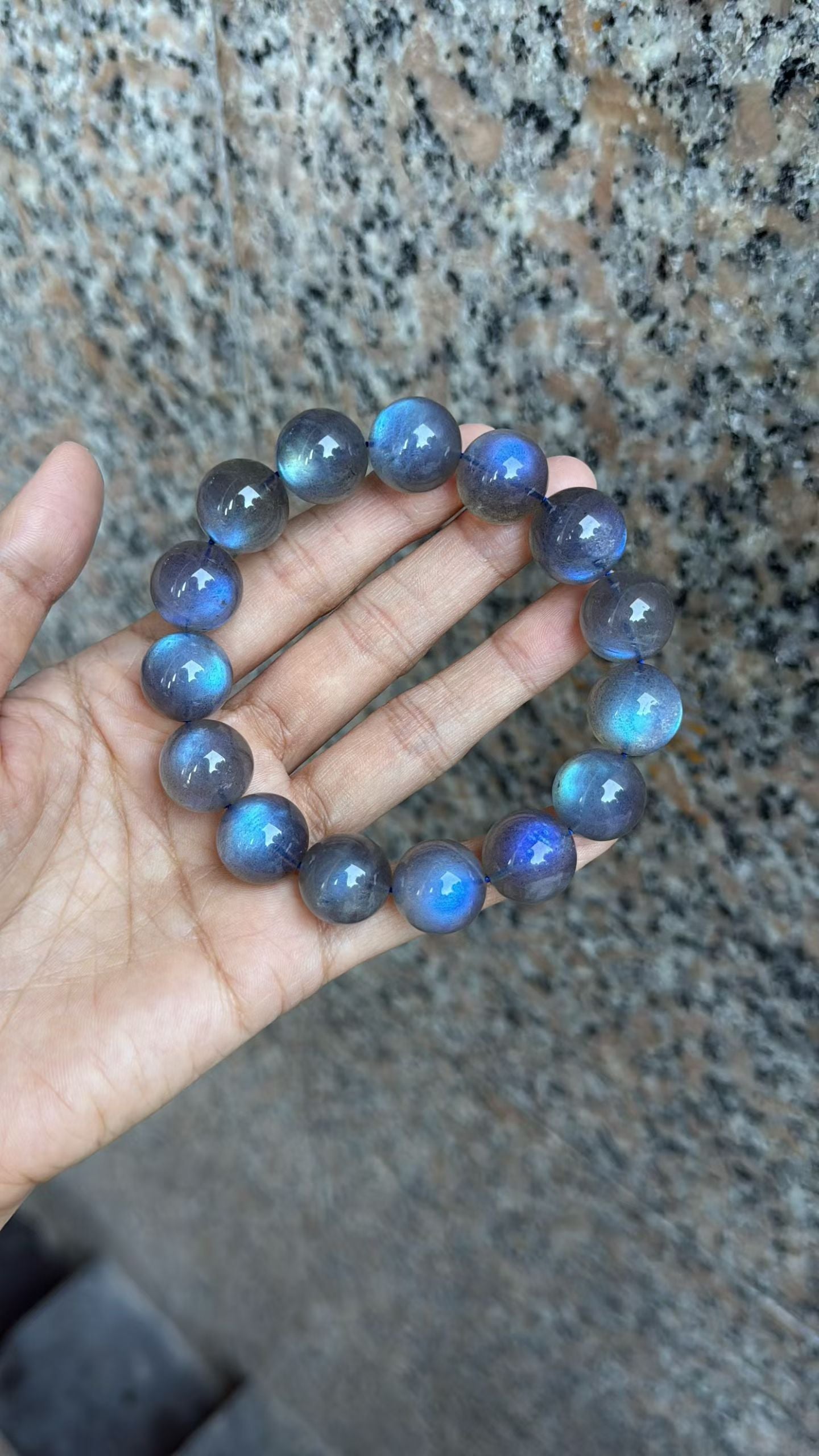 15MM Blue Flashlight Gray moonstone labradorite beaded bracelet