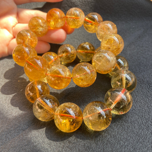 16MM Natural yellow Citrine Quartz Crystal beaded bracelet