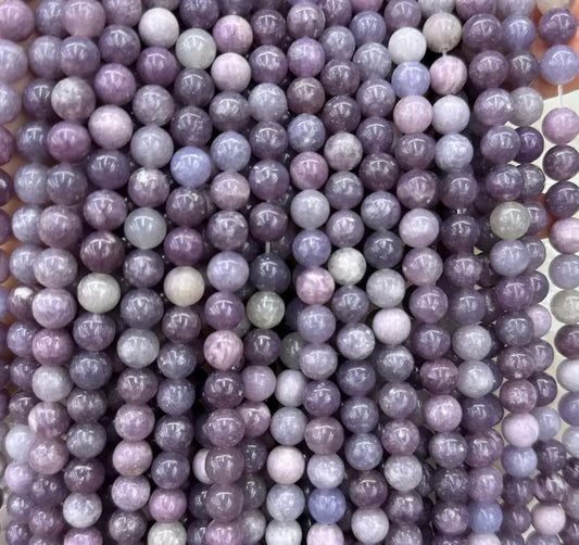 Natural purple pink Lepidolite smooth round loose beads