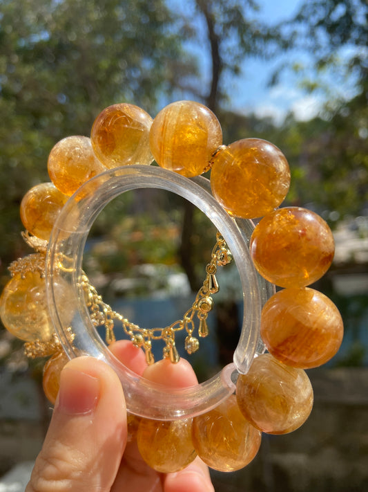 16mm Natural yellow Citrine Quartz Crystal beads bracelet