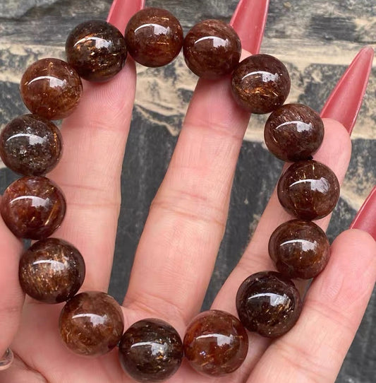 Natural Black Golden super seven Rutilated Quartz Crystal beads bracelet 14mm