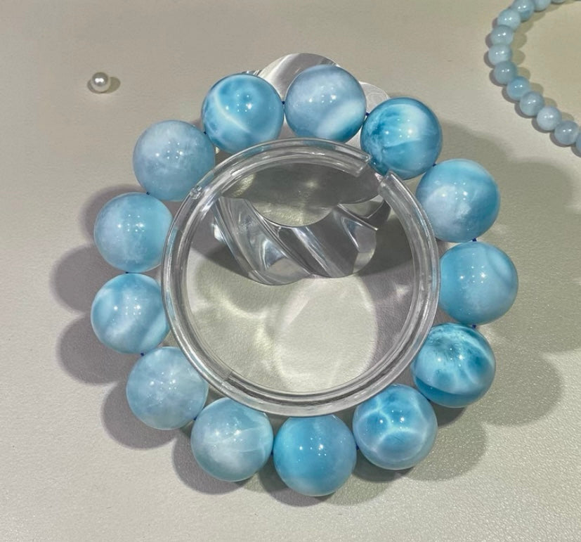 18mm Natural Larimar blue beads bracelet