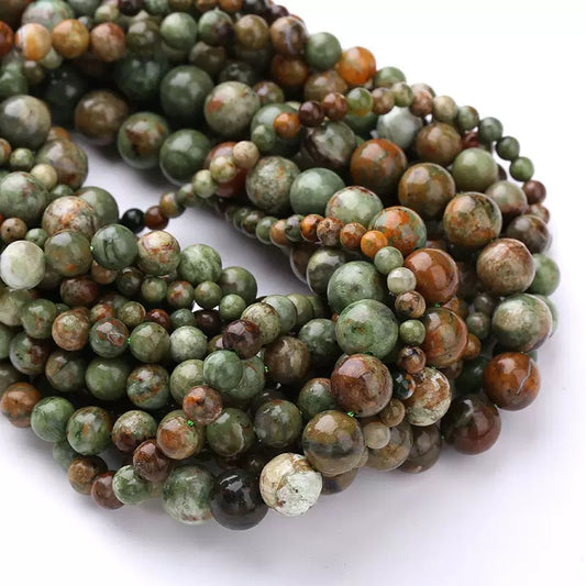 Natural Australian Green brown opal smooth round loose beads