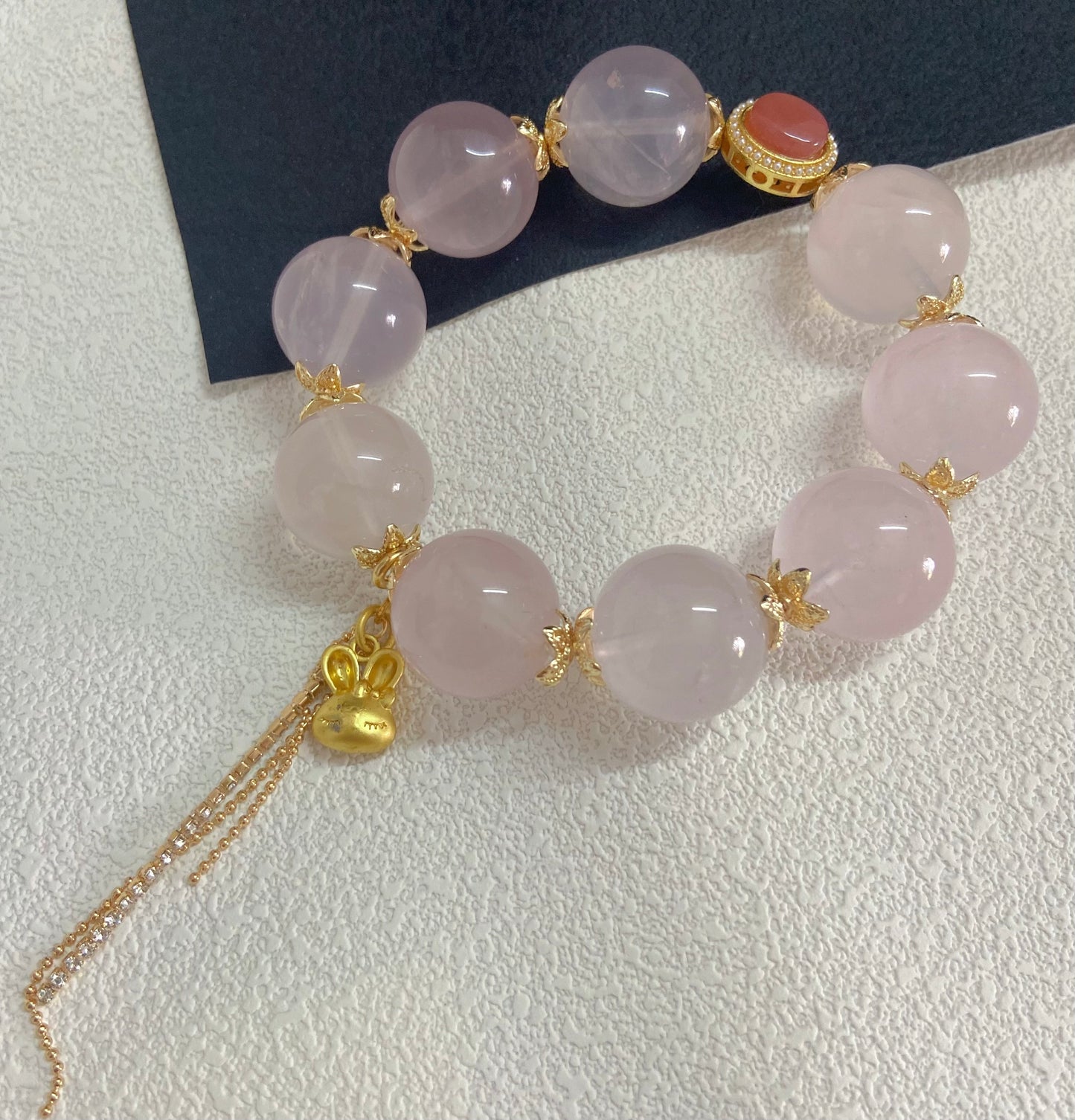 Natural pink Rose quartz Crystal beads bracelet 18mm