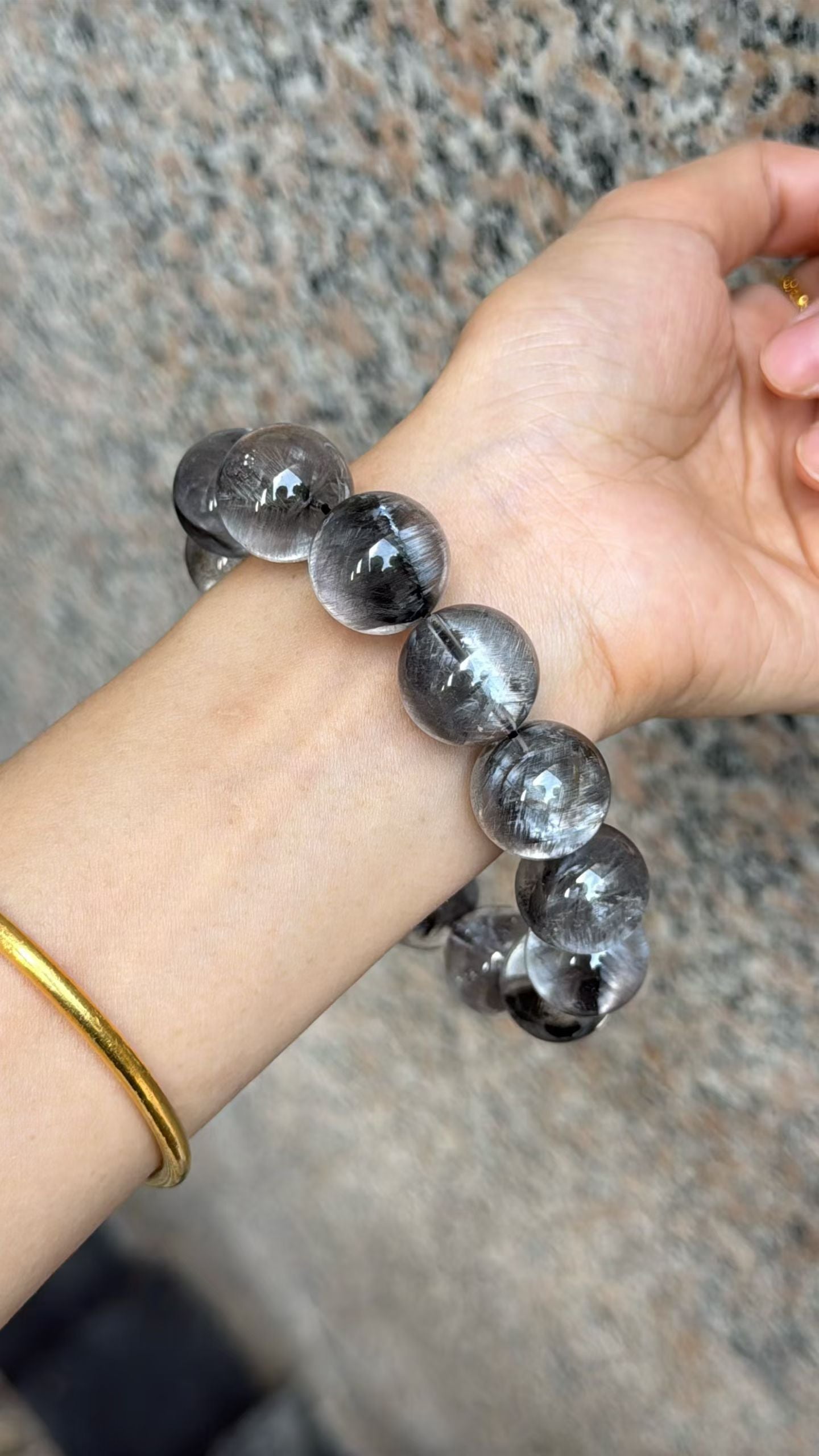 17mm High Quality Rare Natural Genuine Black Brookite Platinum Silver Rutilated Quartz Bracelet healing energy bracelet