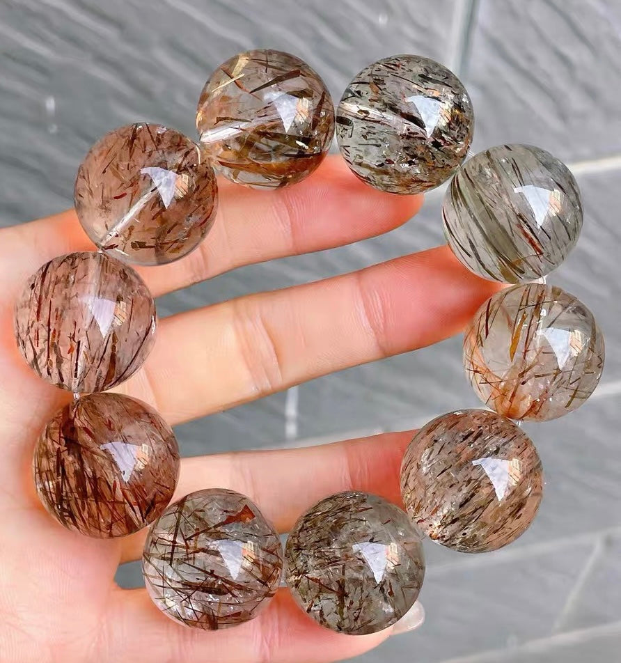 Natural Black Golden super seven Rutile Quartz Crystal beaded bracelet,21.5mm