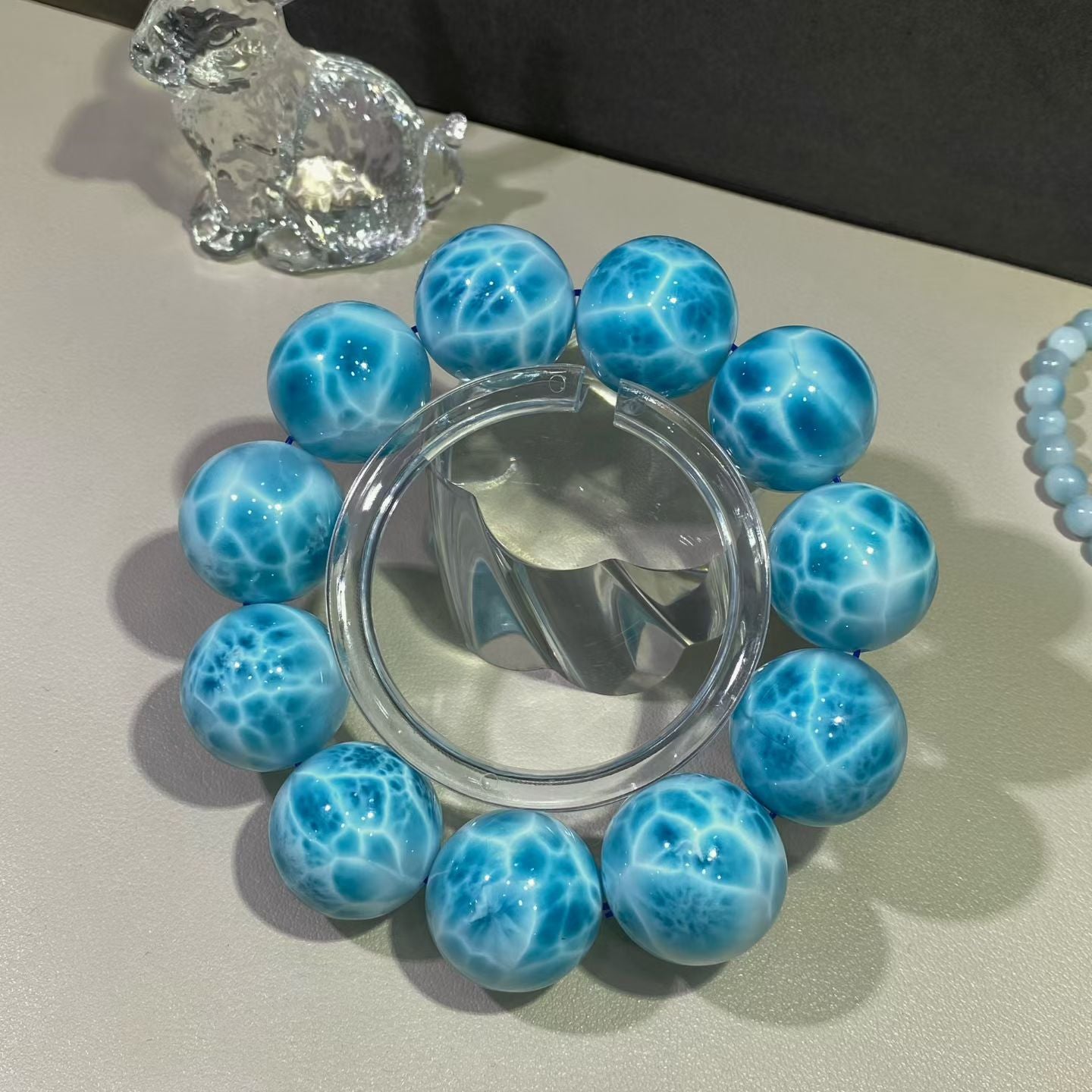 Rare Large Size Genuine blue Larimar beads bracelet 22mm