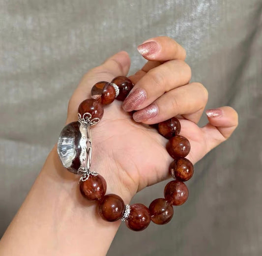 Natural Red Hematoid Lepidocrocite Quartz Crystal beaded bracelet