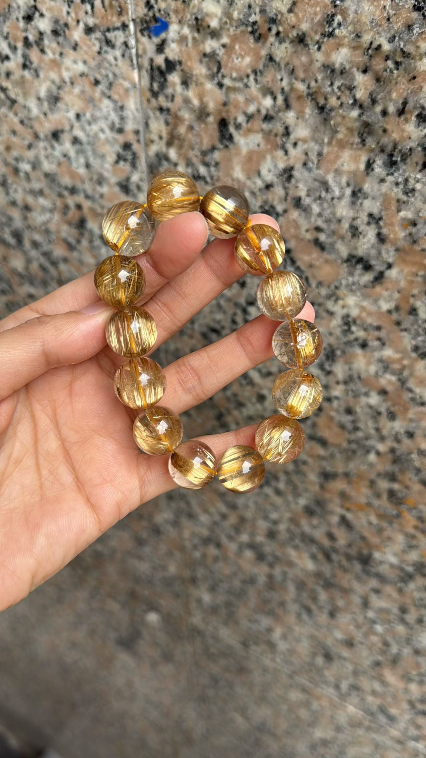 17mm Natural Golden Titanium crystal Rutilated Quartz beaded bracelet