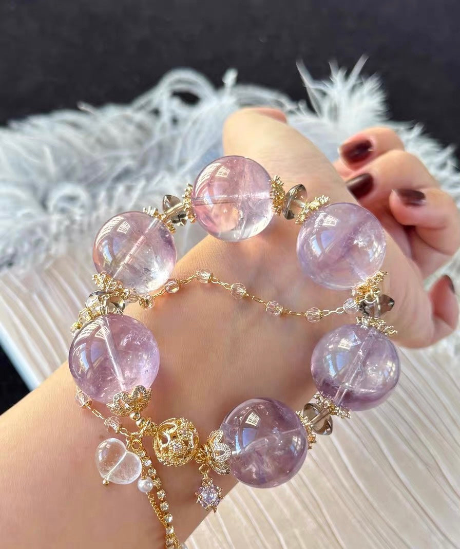 Natural purple Amethyst Quartz Crystal beads bracelet 23mm,unique gifts,Christmas gifts