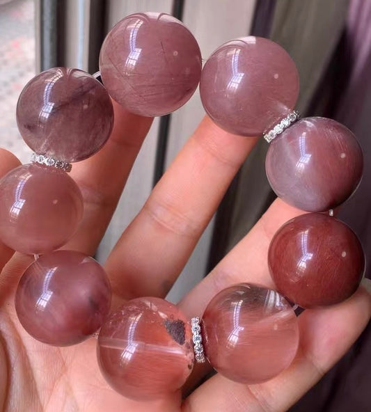 NATURAL Purple rabbit hair Rutilated Quartz Crystal beaded bracelet 22mm