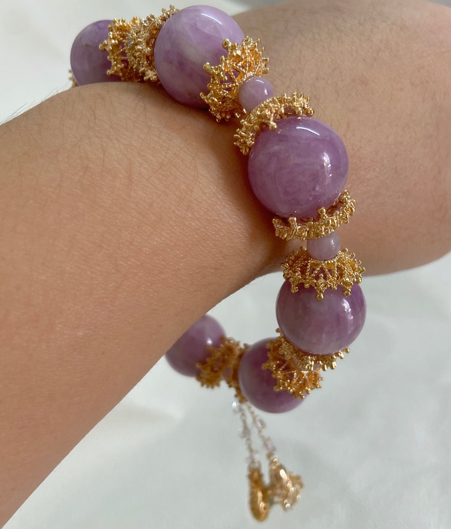 Natural kunzite beads handmade bracelet 16mm