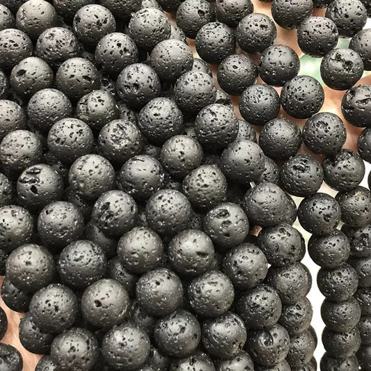Natural Black lava round beads, Untreated Beads,Volcanic Rock Beads