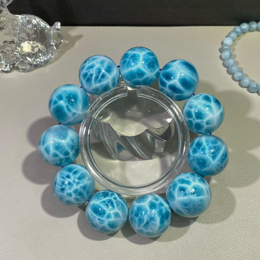 Rare Large Size Genuine blue Larimar beads bracelet 22mm