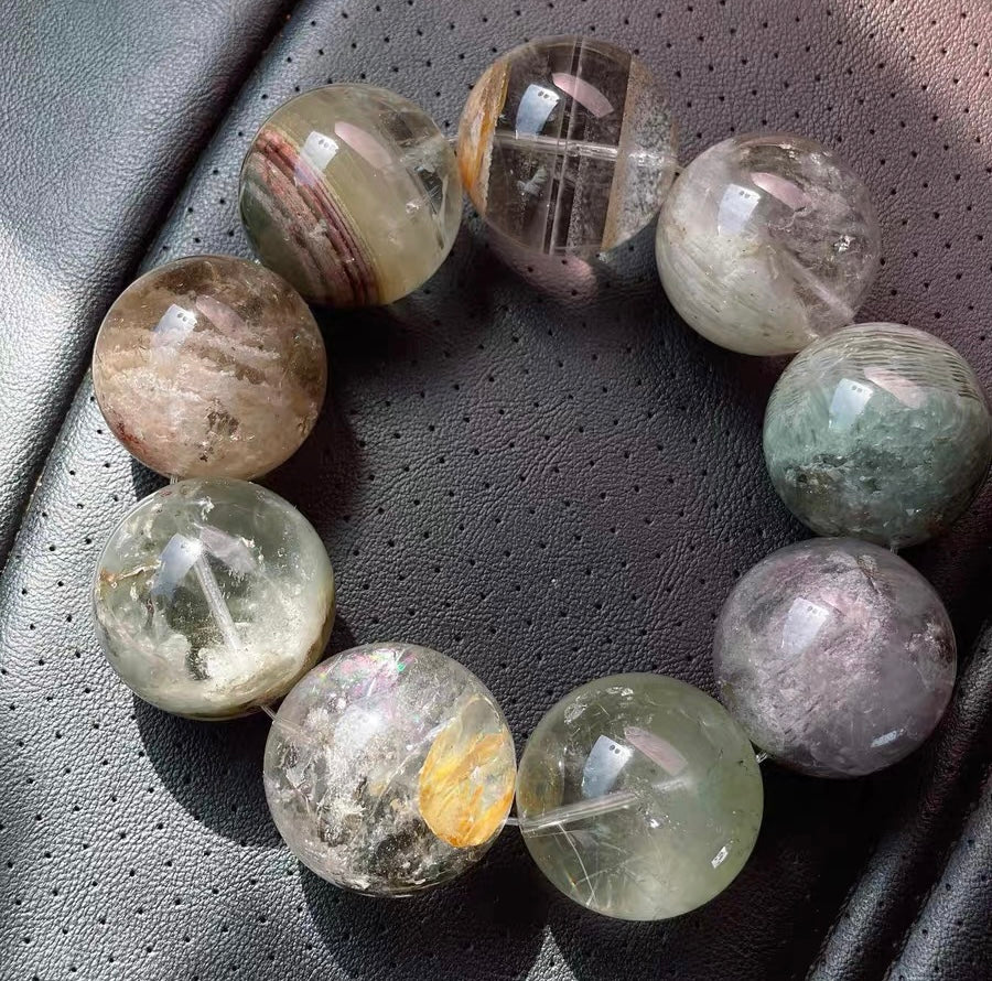 30mm Natural large size phantom rabbit hair Rutilated Quartz Crystal beads bracelet