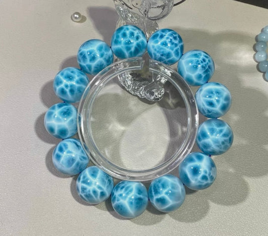 17mm Natural blue Larimar round handmade beaded bracelet
