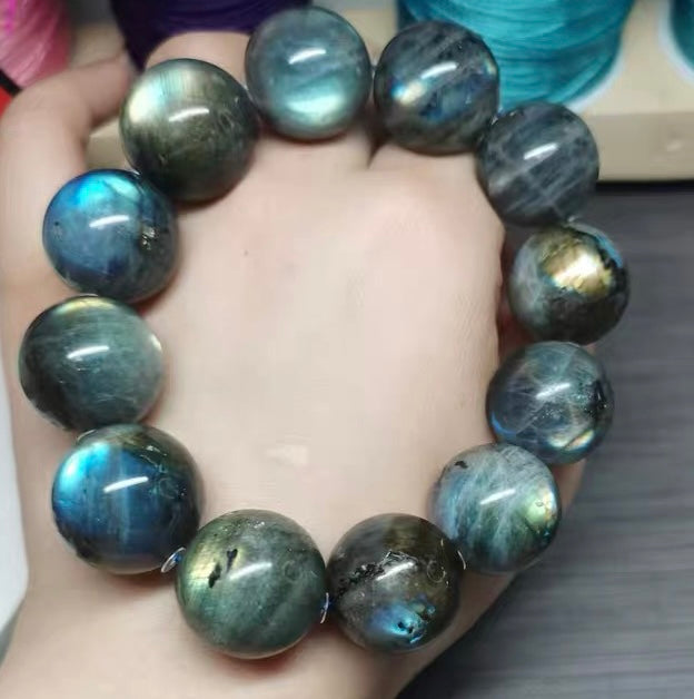 19mm Natural Rainbow Flashlight labradorite Gray moonstone beads bracelet