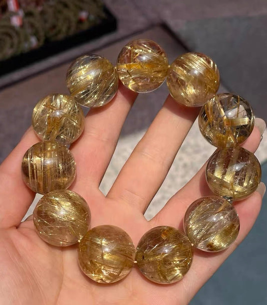 Natural Genuine Golden Rutile Quartz Crystal beads bracelet