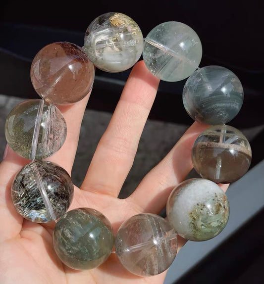 26mm natural Genuine phantom Rabbit hair Rutilated Quartz Crystal beads bracelet