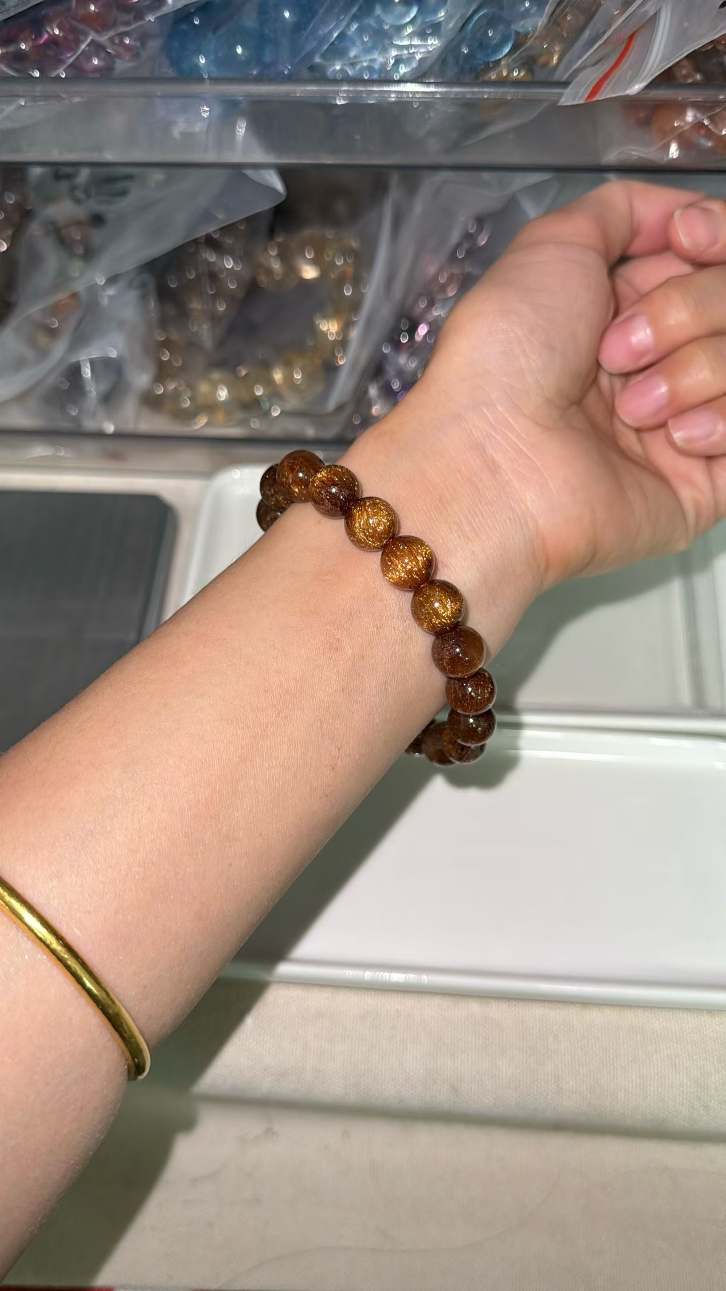 10mm Natural Red copper Rutilated Quartz Crystal beads bracelet