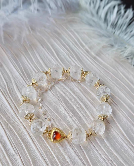 Rock quartz Crystal Carved beaded bracelet 12mm