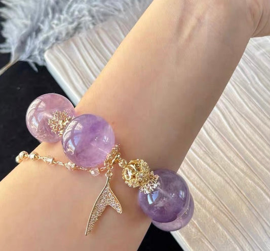 23MM lavender Purple Amethyst Quartz Crystal beaded bracelet