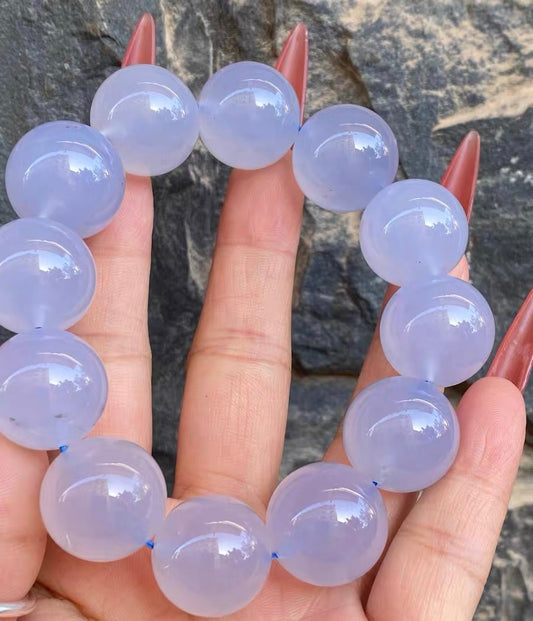 Natural blue chalcedony beads bracelet