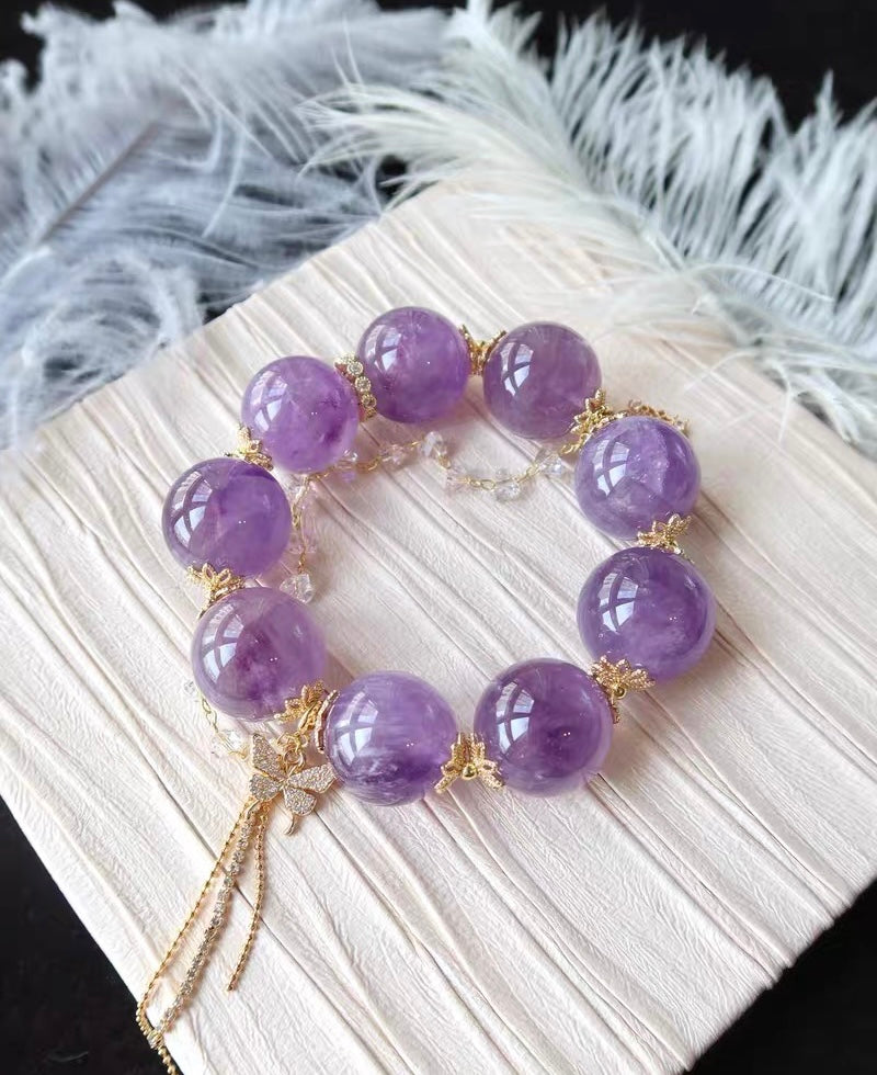 21mm Natural Purple Amethyst Quartz Crystal beads bracelet