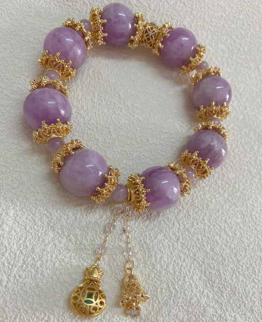 Natural kunzite beads handmade bracelet 16mm
