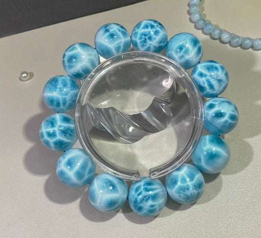 18mm Natural Larimar blue beads bracelet