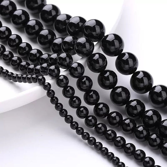 Natural Black tourmaline smooth round loose beads