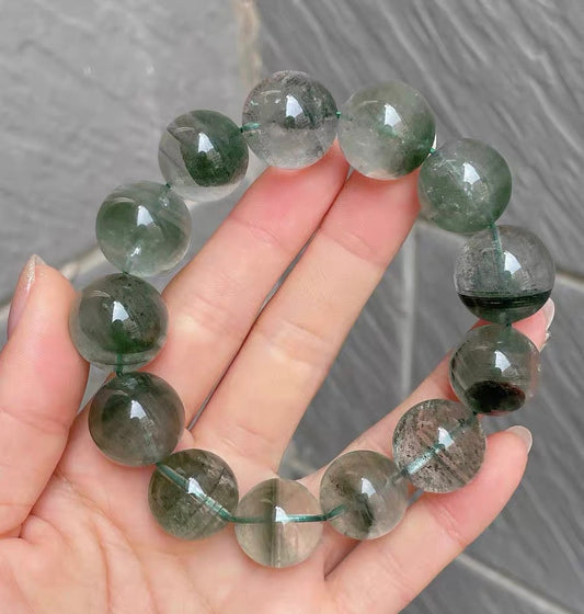 16mm Natural Green phantom quartz Crystal beaded bracelet