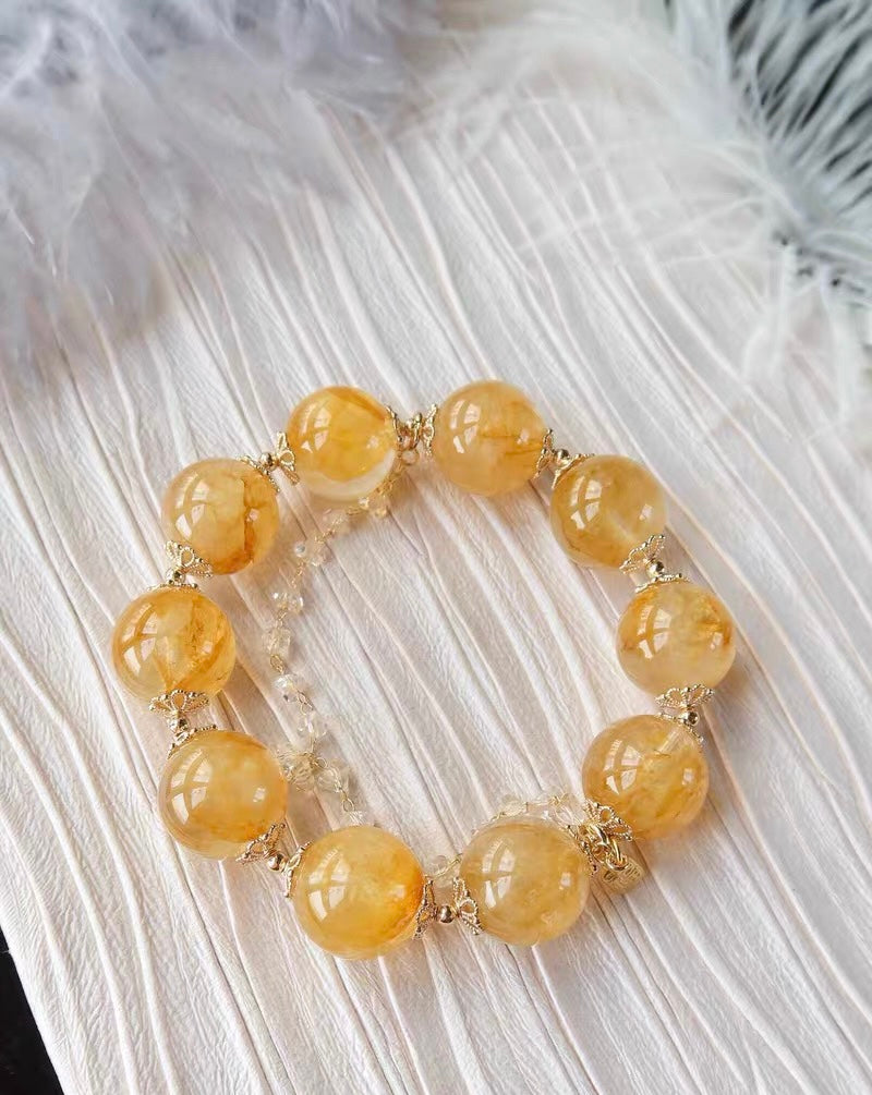 16mm Natural Yellow Hematoid Lepidocrocite Quartz Crystal beaded bracelet