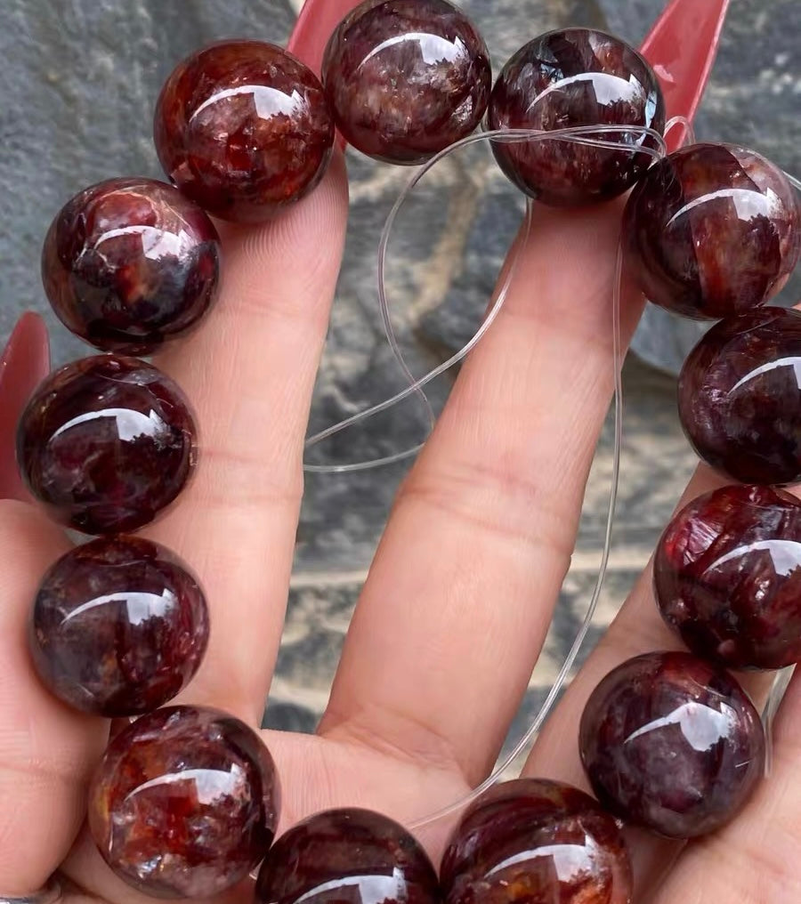 17mm Natural Red Hematoid Lepidocrocite Quartz Crystal beaded bracelet