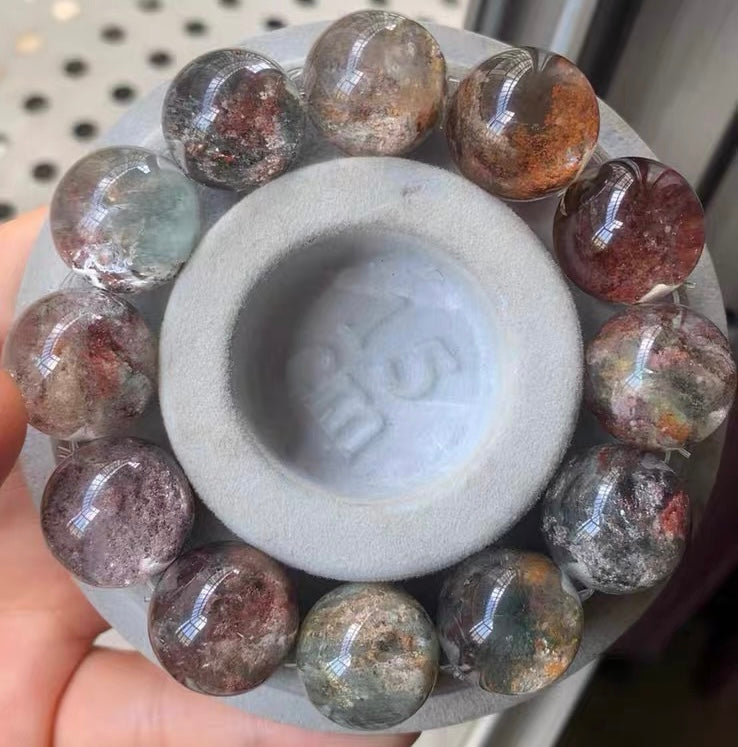 17mm Natural Flowers Phantom quartz Crystal beaded bracelet