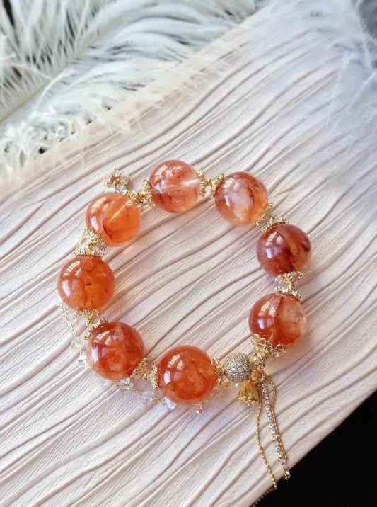 19mm Natural Red Hematoid Lepidocrocite Quartz Crystal beaded bracelet