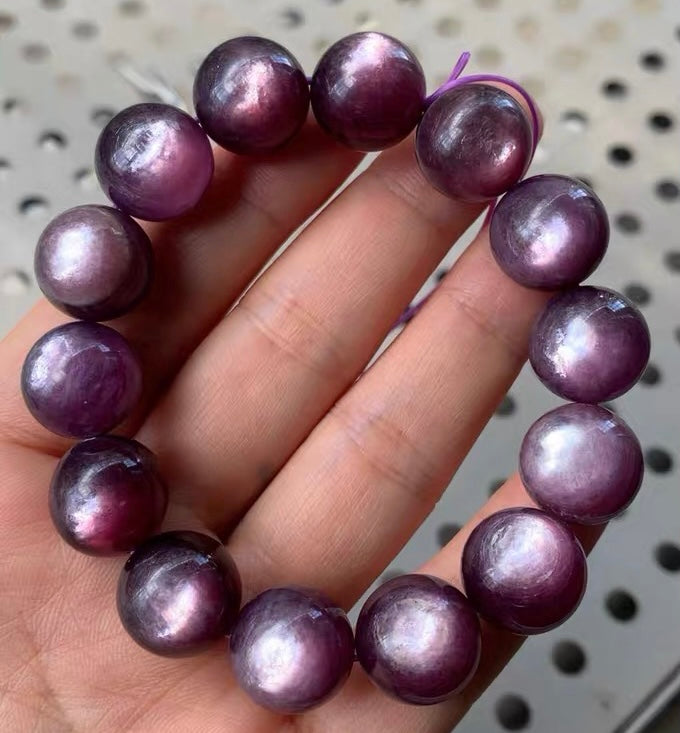 14mm purple Lepidolite Round beaded bracelet