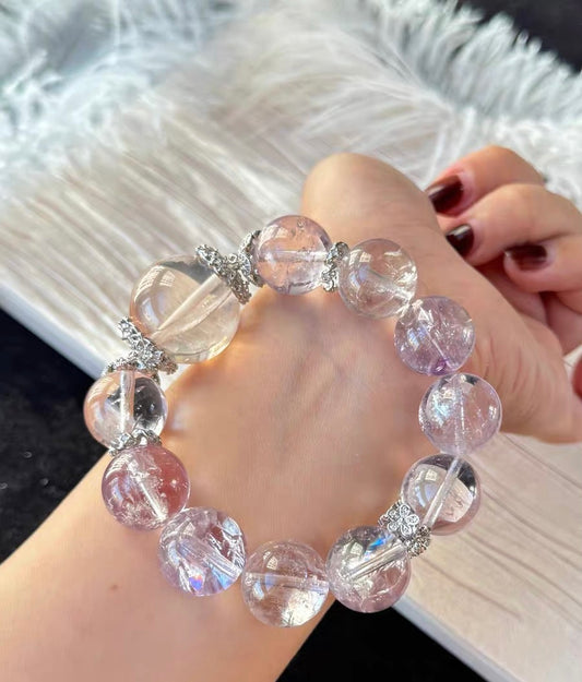 Natural Rainbow Purple Asai Amethyst Quartz Crystal beads bracelet 16mm